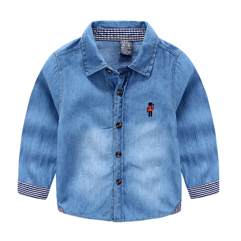 

The spring autumn Children's clothing Boys Denim Shirt long-sleeved jeans cotton turn-down collar shirts kids for 90-130cm