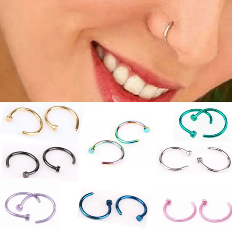 

Charmsmic 1pair Multicolor Fake Nose Rings Stainless Steel Gold Silver Hoop Septum Rings Nose Piercing Fake Piercing Jewelry