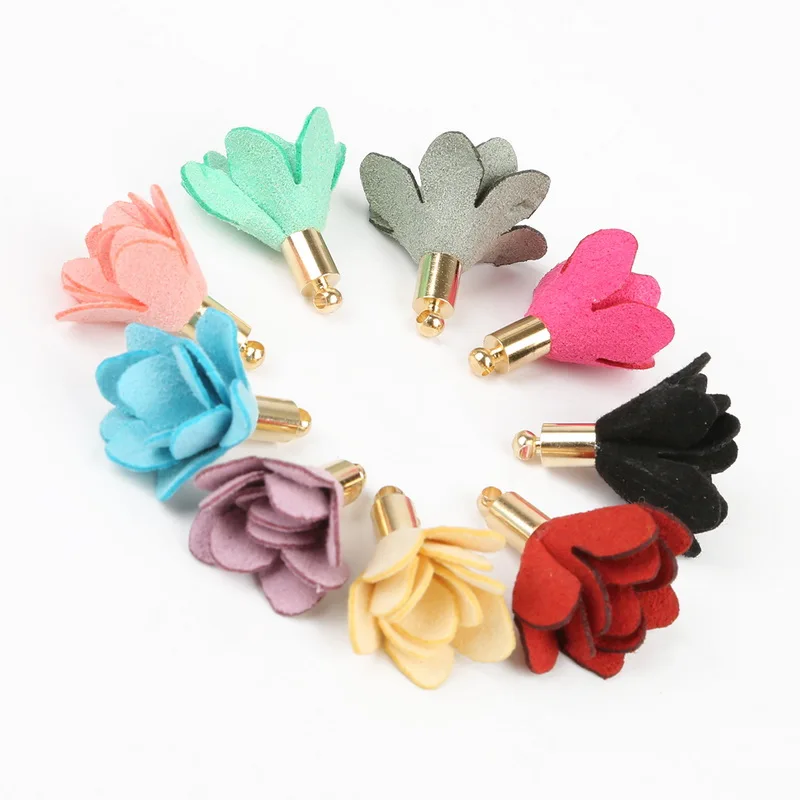 

10pcs/lot 25mm Cloth Flower Suede Tassels Charms Pendant For Keychain Cellphone Straps Leather Tassel DIY Jewelry Findings