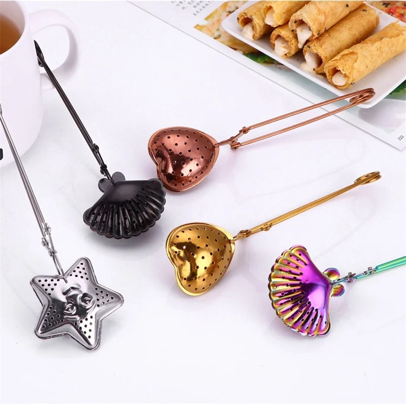 3 Colorful Stainless Steel Tea Strainer Heart Shape Tea Spoon Seasoning Infuser Star Shell Strainer Teaware Party Wedding Favors 3 Colorful Stainless Steel Tea Strainer Heart Shape Tea Spoon Seasoning Infuser Star Shell Strainer Teaware Party Wedding Favors