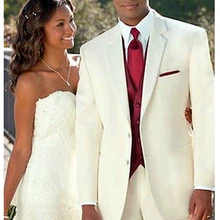 Детали на заказ мужской смокинг одежда для шафера/Итальянский свадебный костюм цвета слоновой кости/костюмы Жениха(куртка+ брюки+ жилет+ галстук