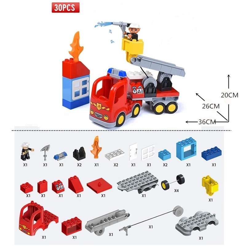Большие блоки городская пожарная станция строительные блоки набор совместимых Duploed DIY большой строительный блок городская пожарная машина игрушки для детей Подарки - Цвет: 30PCS Without Box