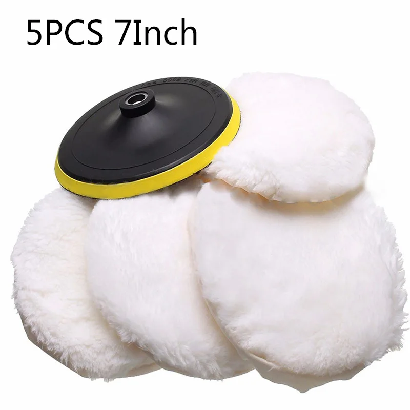 

5pcs/set 7in Woolen Buffing Polishing Wheel Pad Set w/ 5/8 Thread CAR