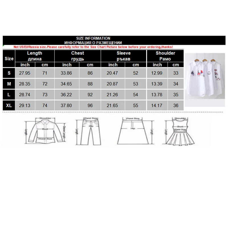Осенняя женская блузка с мультяшной вышивкой, рубашка, Повседневная белая блузка с длинным рукавом, женские длинные офисные топы размера плюс, хлопковая рубашка