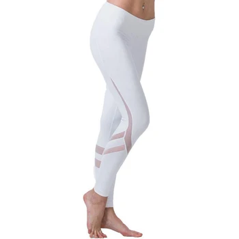 

Mesh Patchwork Yoga Pants Solid White Yoga Leggings Sport Fitness Tights Clothing Gym Athletic Workout Running Leggings Trousers