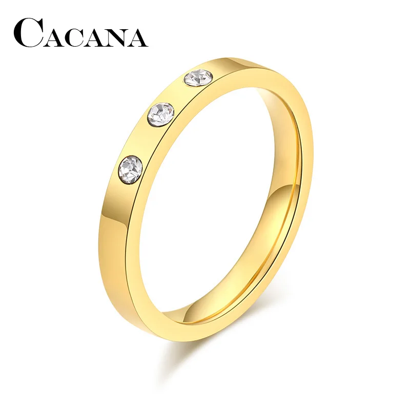 

CACANA Stainless Steel Rings For Women Men Gold Silver Three Ziecon Engagement Fashion Jewelry Rings For Male Party