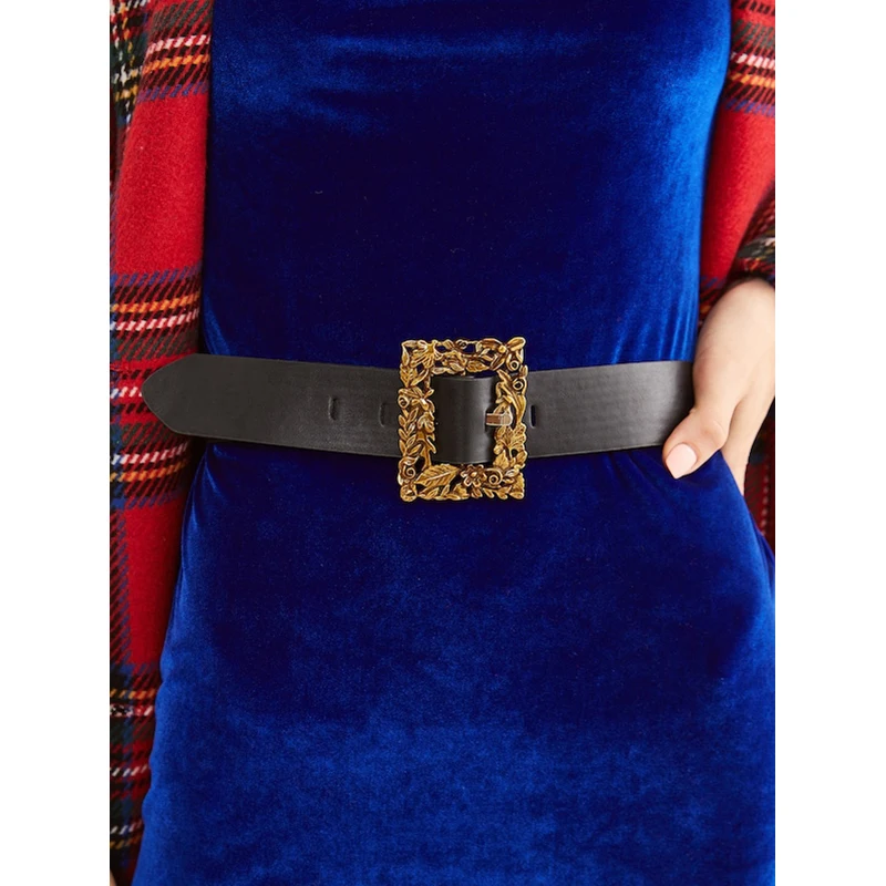 

Angry Snake Fashion Women's Belt Flower Buckle Classical Beautiful Belt Pin-Buckle Black Grace belt