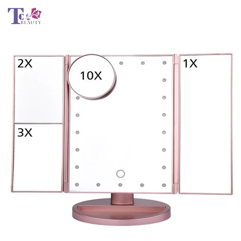 Touch Screen Makeup Mirror 22 LED 1X 2X 3X 10X Magnifying Mirrors 4 in 1 Beauty