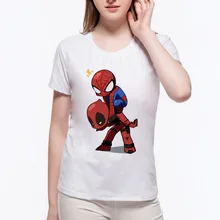Fashion Deadpool And Spiderman Slim Women T-shirt Summer New Casual Women’s Short Sleeve Cartoon T Shirts Tops Tees 6N-163#