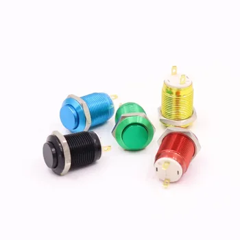 

12mm Metal Oxidized push button Switch high round waterproof momentary reset 1NO pin terminal red black blue Gold Green