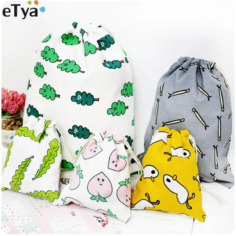eTya New Women Cotton Cartoon Cute font b Drawstring b font font b Bag b font