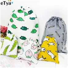 eTya New Women Cotton Cartoon Cute font b Drawstring b font font b Bag b font