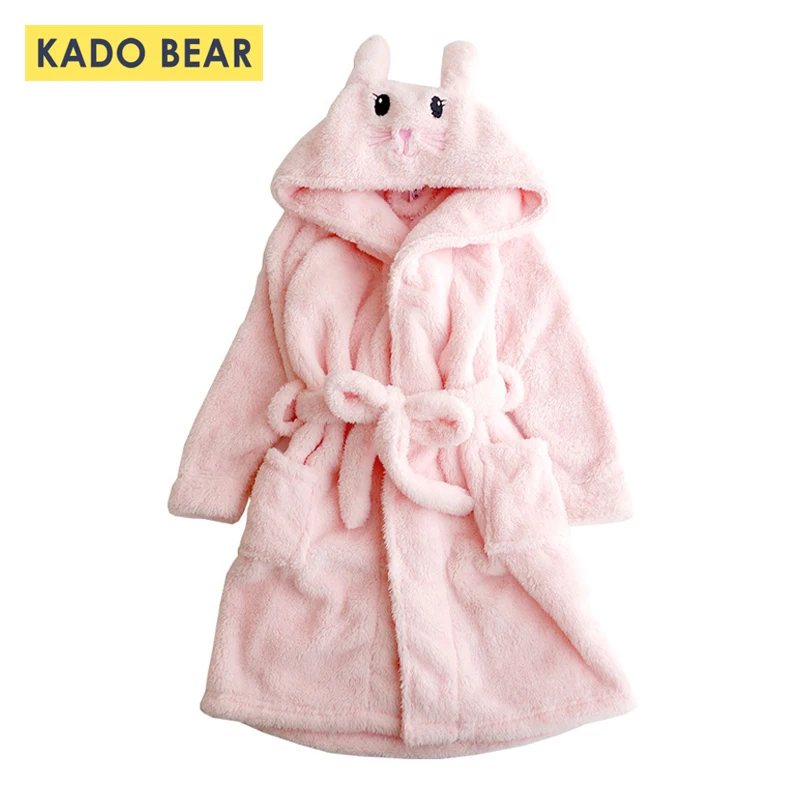 Kids Cartoon Bunny Pajamas Baby Girls Flannel Sleepwear Coral Fleece Winter Bathrobe Children Hooded Towel Robes Pyjamas Clothes