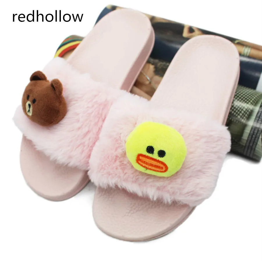 

Slippers Womens Zapatos Mujer Ladies Slip on Sliders Fluffy Faux Fur Flat New Fashion Animal Casual Slipper Flip Flop Sandal