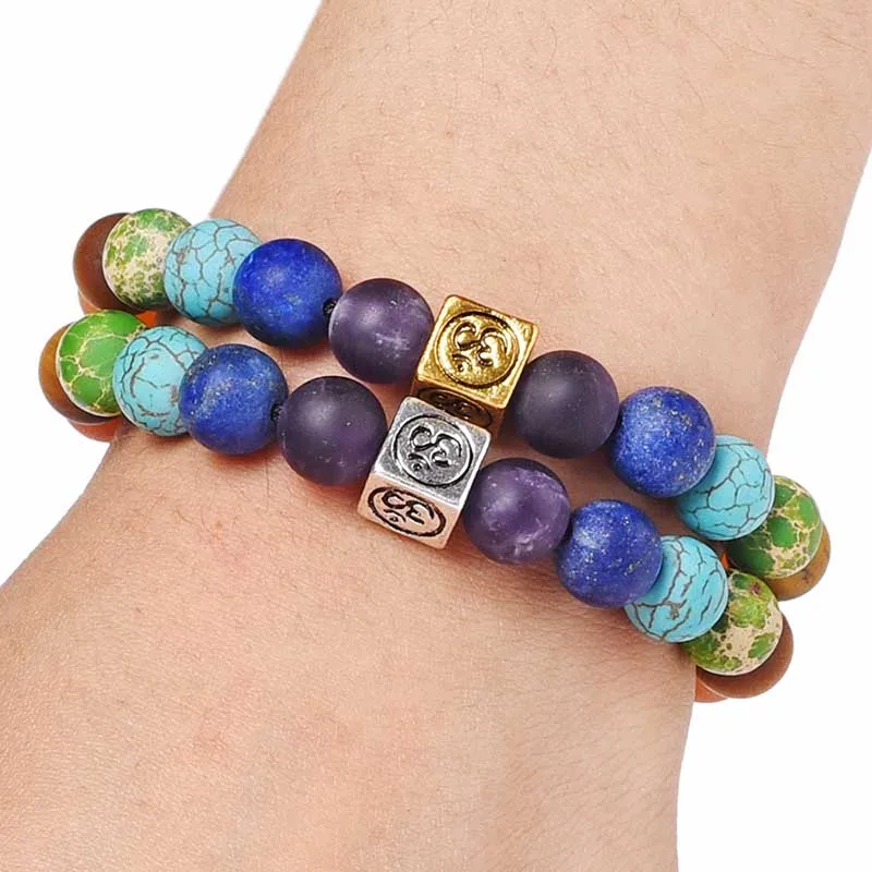 Новые разноцветные каменные бусины Браслет Йога чакра браслеты для женщин мужчин индийские Исцеляющие ювелирные изделия Lucky Pray 7 Чакра Ювелирные изделия