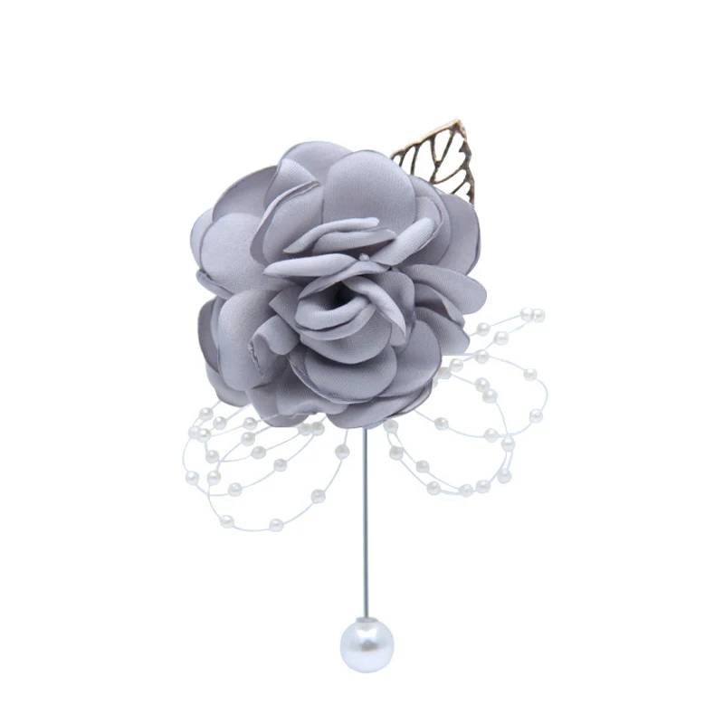 Corsage Gray Модный свадебный корсаж, искусственный жемчуг, атласная роза, брошь, цветы, бутоньерка, вечерние, свадебные, для мужчин, для жениха, цветок, бутоньерка - Окраска металла: Corsage Gray