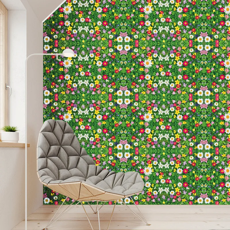 Green Grass Flower Garden Wall Sticker Art Stitching TV Background Wall