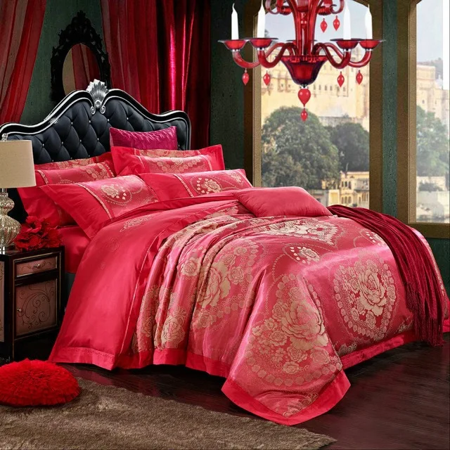 Buy 4pcs / set luxury Damask Silk bedding set full