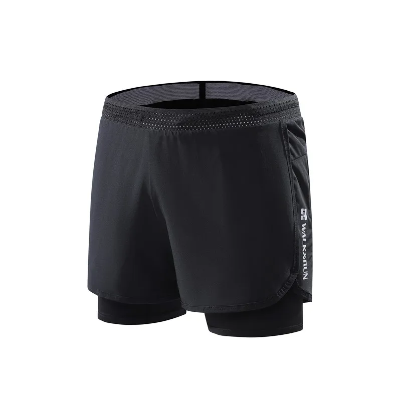 Спортивные шорты HOWE AO для бега и фитнеса, быстросохнущие эластичные шорты, двухслойные спортивные шорты - Цвет: Черный