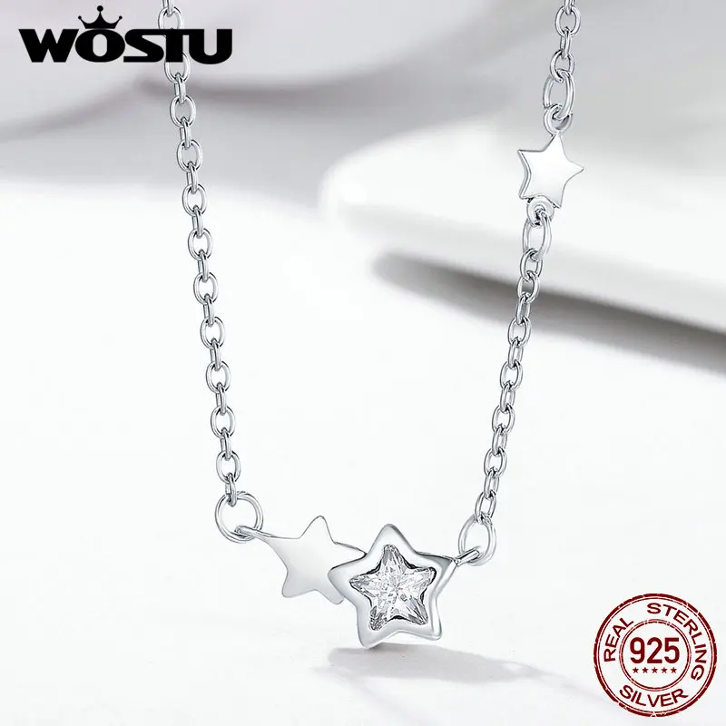 

WOSTU Real 925 Sterling Silver Dazzling Star Pendant Necklaces For Women S925 Silver Jewelry Lover Gift BLN020