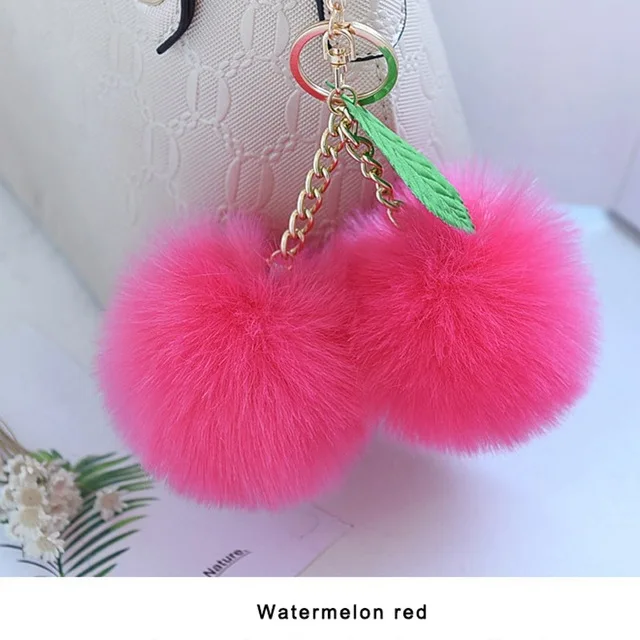 Корейский меховый брелок-помпон кролик мех мяч брелок для ключей porte clef pompom de fourrure сумка с помпонами Подвески вишня автомобильный брелок - Цвет: 12