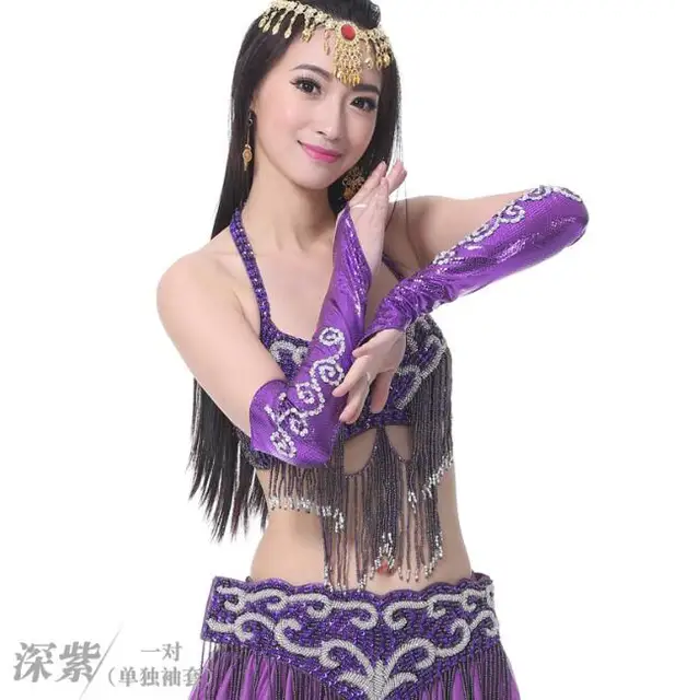 1 pair Sequins Snakeskin middle finger gloves one pair cuffs with beaded sequins Belly Dance Costumes Dance Accessories 9 colors Deep Purple