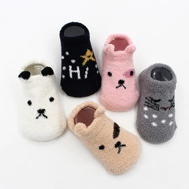 Automne hiver nouveau-né bébé chaussettes corail polaire chaud et épais chaussettes drôles 0-2 ans