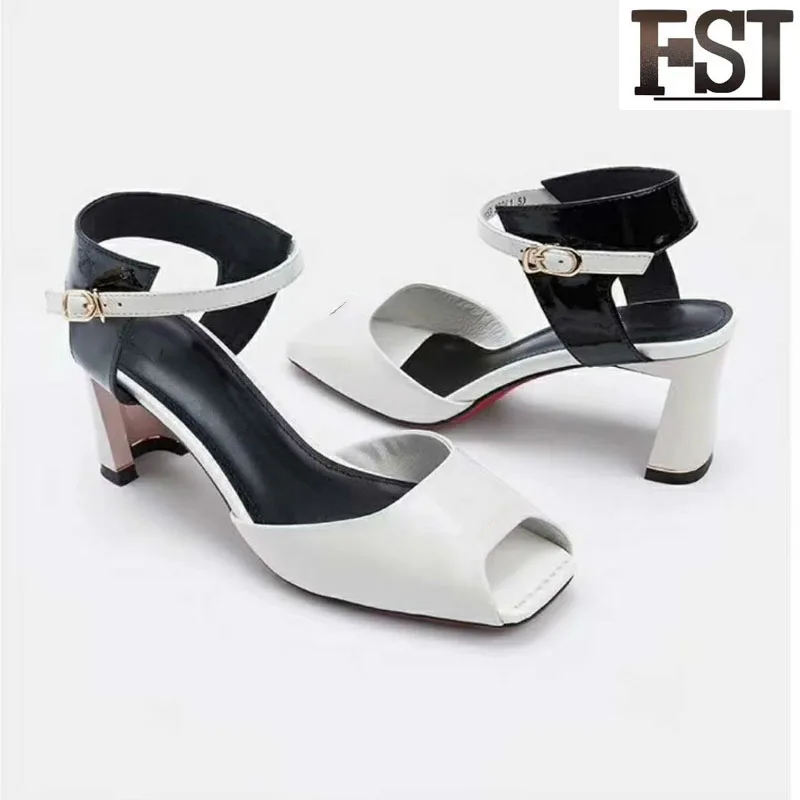 

FSJ Genuine Cow Leather Woman Ankle Wrap Solid Front Rear Strap Open Sandals Summer Sewing Fashion Casual Office Career shoes