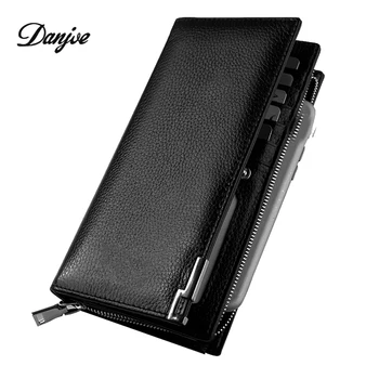 

NEW Genuine Leather Male Wallet Purse Long Business Clutch Phone Bag Large Capacity Men Card Holder Zipper Cowskin Handy Bag