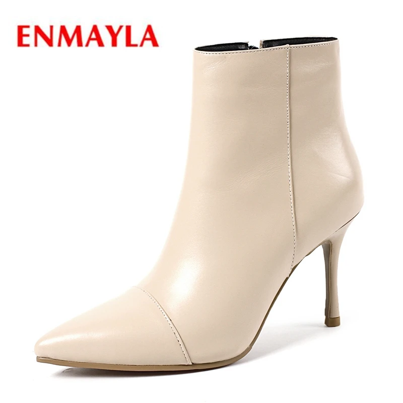 

ENMAYLA Boots women lady solid zipper pointed toe thin heel ankle boots women fashion botas mujer Big size 34-43 ZYL1208