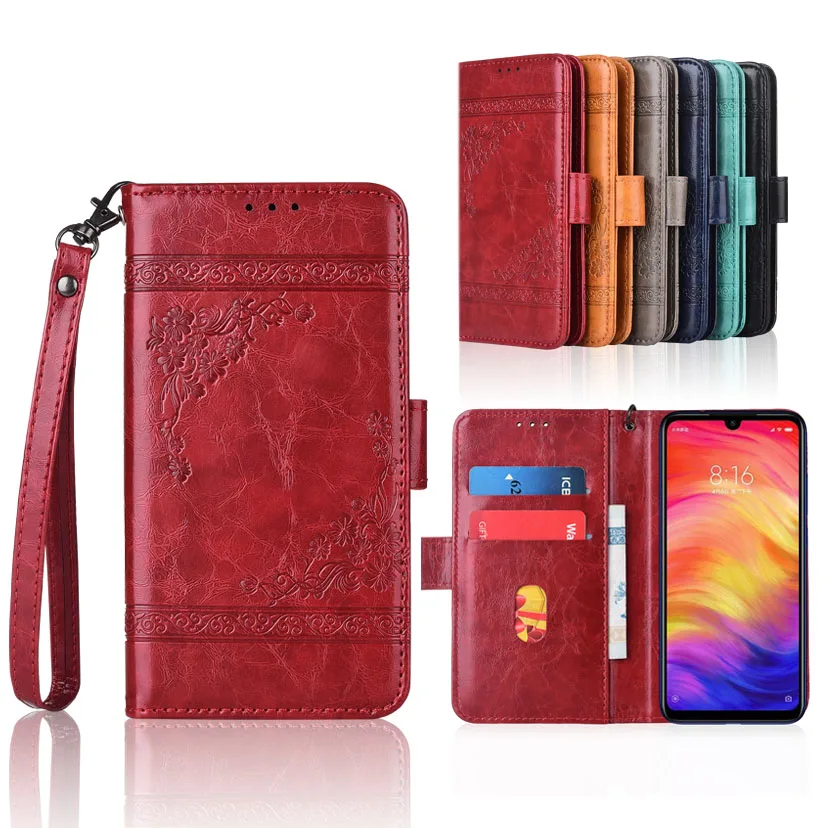 

TPU Wallet case for Xiaomi Redmi Note 7 fundas with Strap,100% special PU leather Patterned Floral Flip Case