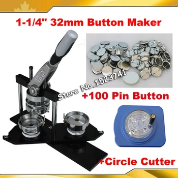 

NEW Pro N3 1-1/4":32mm Badge Button Maker Machine + Adjustable Circle Cutter+100Sets Metal Pinback Button Supply