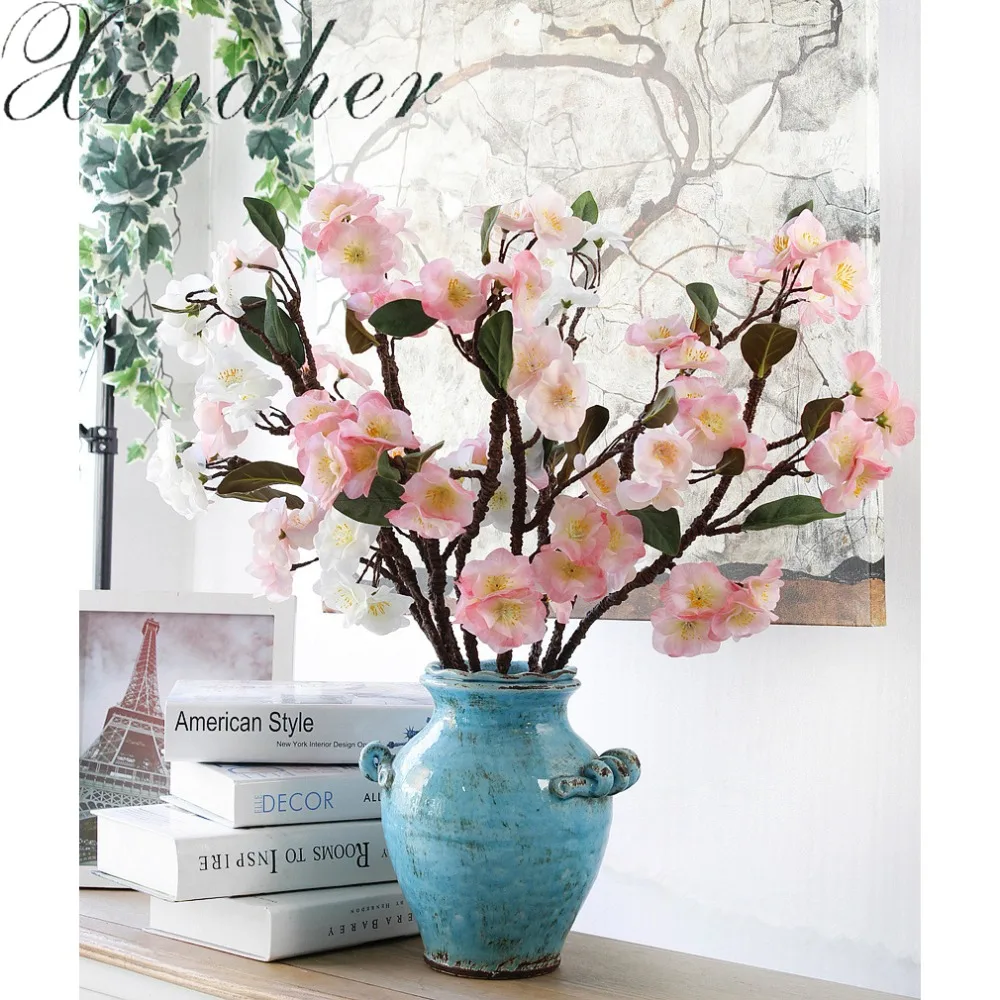 XINAHER Artificial Cherry Spring Plum Peach Blossom Branch Silk Flower