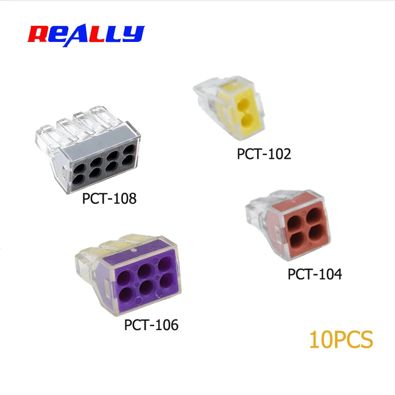 

REALLY 10pcs PCT-102/104/106/108 Universal Compact Wire Wiring Connector 2/4/6/8 pin Conductor Terminal Block WAGO TYPE 0.75-2.5