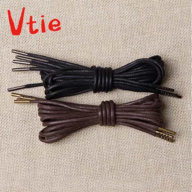 70cm/27'' Waxed Metal Tips Black Round Shoelace All Sneakers Sport Shoe