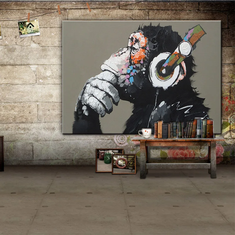 Framed Large Animal Monkey Painting Printed On Canvas Modern Funny