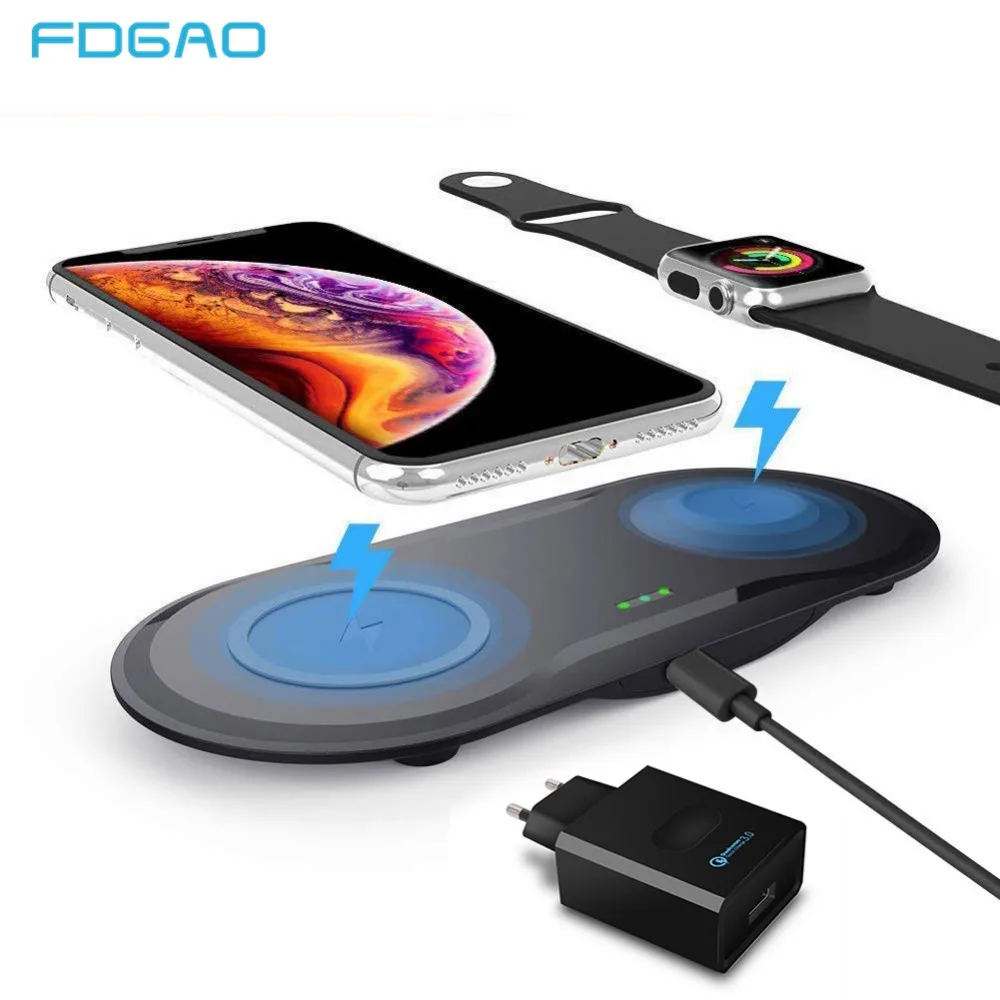 

FDGAO Qi Wireless Charger For iPhone X XS Max Samsung S9 S8 10W Fast Charging Stand With QC3.0 Adapter For Apple Watch 4 3 2 1