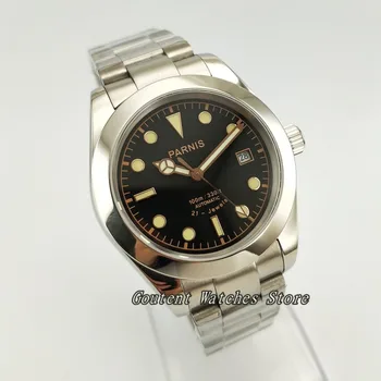 

40mm Parnis Steel Black Dial Sapphire Glass Green Luminous Automatic Men's Wrist Watch