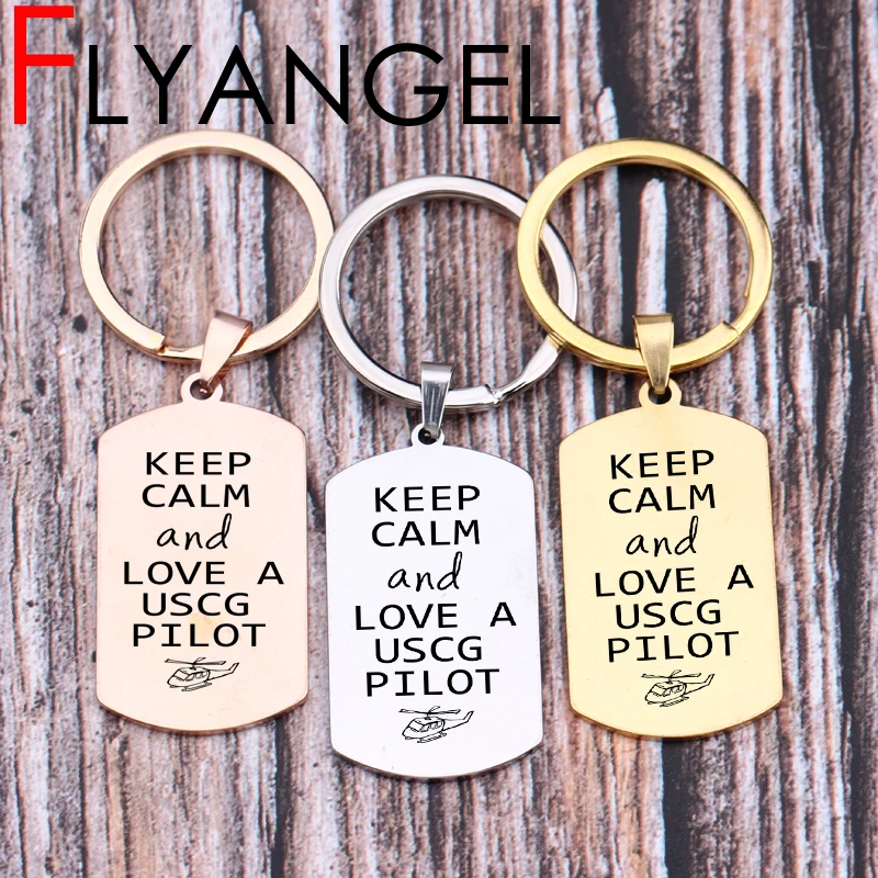 

Creative High Quality plane Key Chains Engraved Keep Calm And Love AUSCG Pilot Keyring Gift to Pilot Aircraft Crew Keys Holder