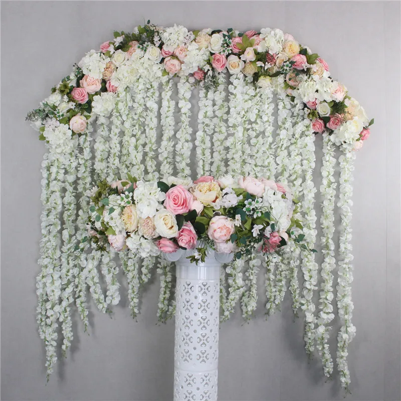 

2M luxury Wedding Road Cited Flowers Rose Peony Hydrangea Mix DIY Arched Door Flower Row Window T station Wedding Decoration