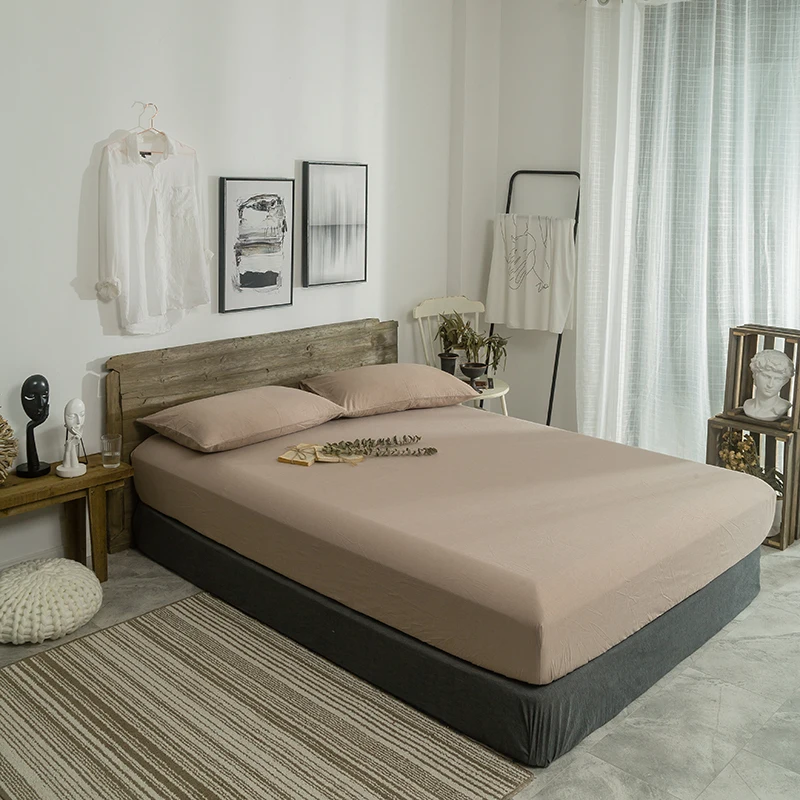 

100% Cotton Solid Color Fitted Sheet Soft Comfortable European Light Coffee Color Cotton Bedding Set 3Pcs Bed Sheet With Elastic