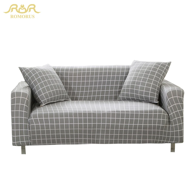 

ROMORUS Modern Gray Plaid Sofa Cover Elastic All-inclusive Couch Covers for 1/2/3/4 Seater Chair Sofa Towel Corner Slipcovers