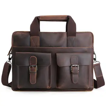 

Tiding Men Luxury Crazy Horse Leather Laptop Handbag Briefcase Satchel Messenger Shoulder Bag Vintage Leather Document Tote 1080