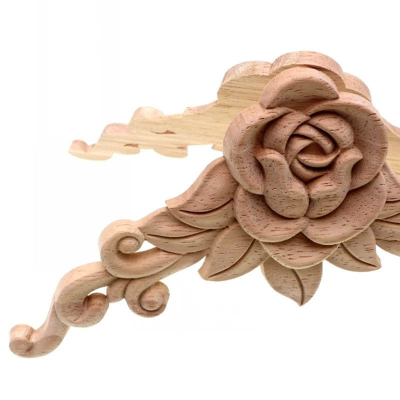 Ornament Crafts Resin Crafts Wooden Figurine Crafts Glass Fruit Pendants RUNBAZEF SRose Floral Wood Carved Decal Corner Applique Decorate Frame Wooden Figurines Cabinet Decorative Crafts