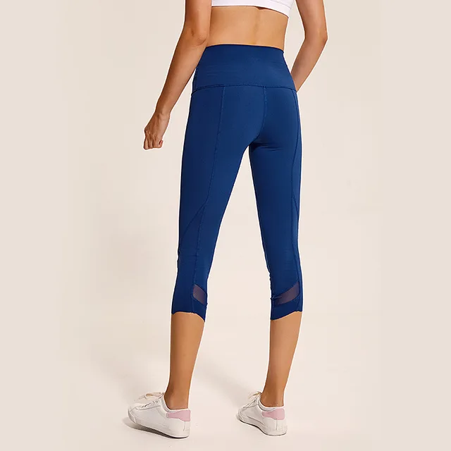 Women Yoga Pants High Waist Capri Pants Fitness Gym Leggings Calf Mesh Patchwork Sport Tights Running Sportswear Nylon Spandex 1