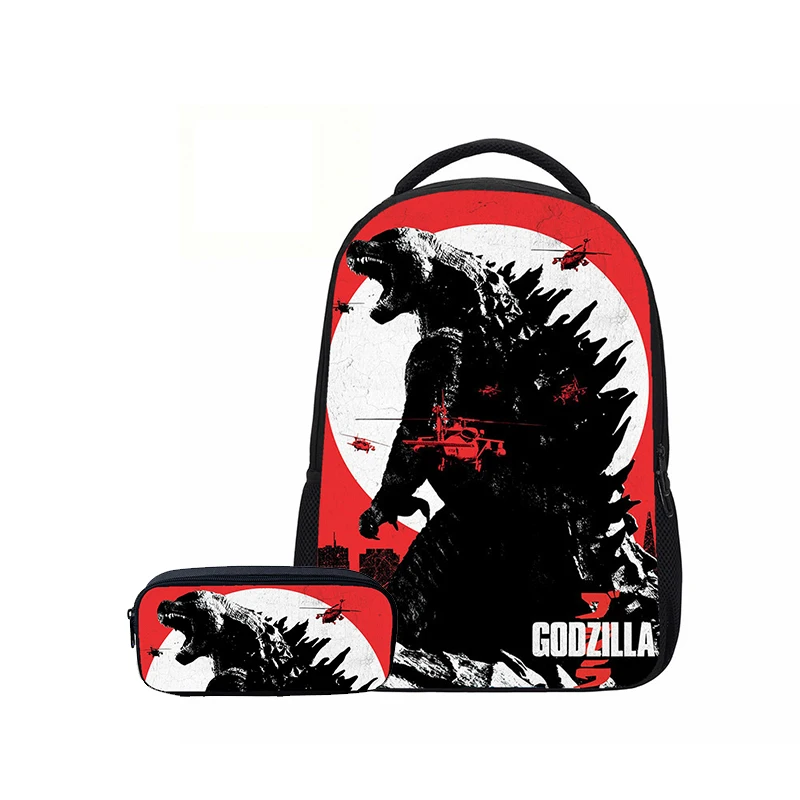 VEEVANV Fashion Bookbags Science Fiction Monster Godzilla  2 Pcs/ Set  Boys School Backpacks Pencil Case Children Shoulder Bags