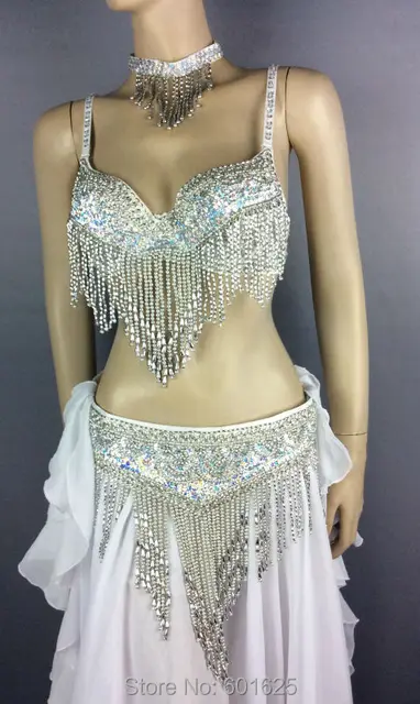 Exquisito Conjunto de danza del vientre 4 piezas  oro y plata - Imagen 3