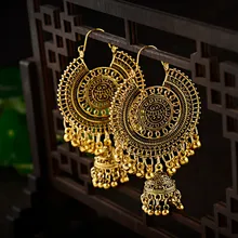 Золотые традиционные индийские этнические висячие серьги с кисточками для женщин, большие круглые цыганские серьги Jhumka Jhumki, массивные висячие серьги