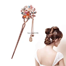 Элегантный Шарм двойные цветы Бобби булавка Смешанная цветная шпилька стразы заколка Tong6