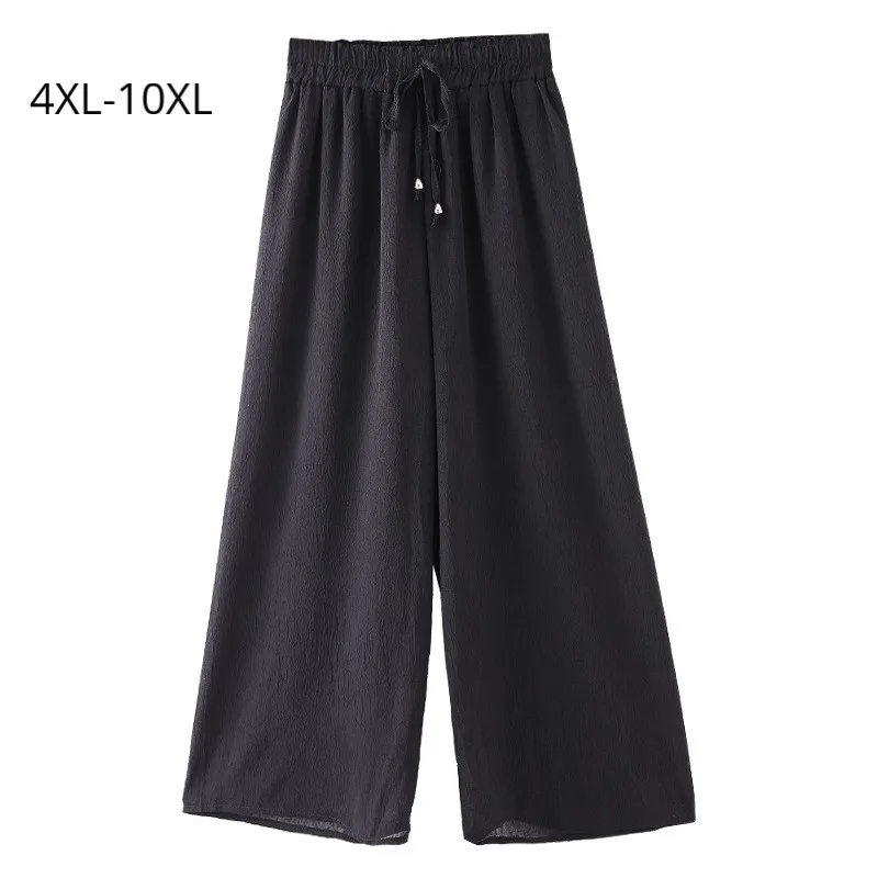 

Plus Size 10XL 8XL 6XL Women Ankel-length Pant Female Elastic High Waist Wide Leg Chiffon Pants Femme Slim Trousers For Mujer
